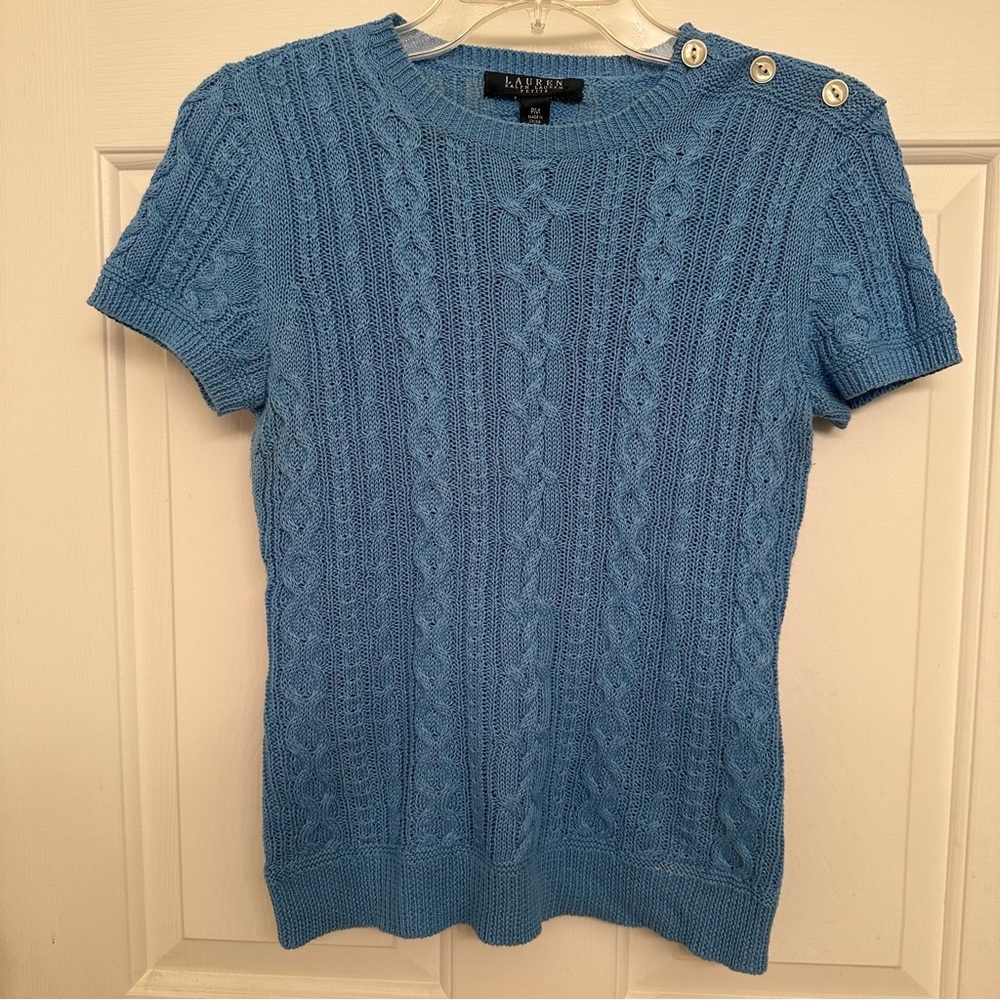 Vintage Sheer Knit Ralph Lauren Short Sleeve Blouse Women Petite Medium (small)